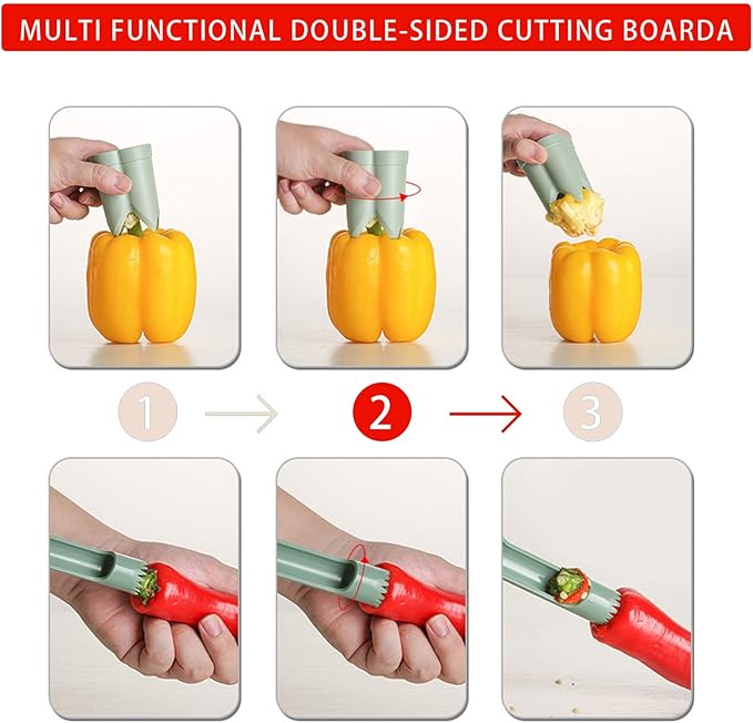 Pepper Corer, 2 in 1 Red Bell Pepper Seed Corer Remover Tool, Fruit & Vegetable Corers Quick Cave Tools for Jalapeno Cutter Deseeder, Red-S, 2 PCS