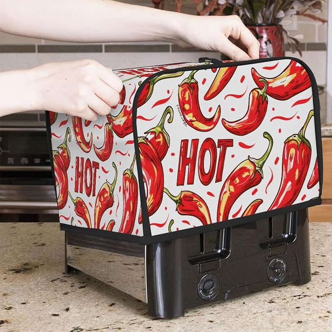 Chili Pepper Toaster Cover 4 Slice Wide Slot Washable Toaster Covers | Dust and Fingerprint Protection Bread Maker Covers for Kitchen Accessories Decor Bakeware Women Gift