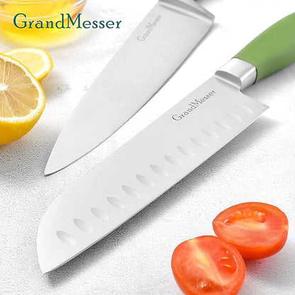 Kitchen Knives, 2 Piece Ultra Sharp 8 inch Chef Knife and 7 inch Santoku Knife, German Carbon Stainless Steel Forging Cooking knife Set, with Ergonomic Handle and Gift Box