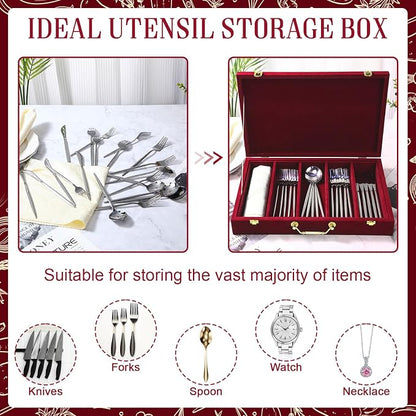 Pickmesh Silverware Case with Lid and Handle, Silverware Storage Box Sterling Silver Flatware Chest Without Silver Tarnish Proof Utensils Organizer for Kitchen Decor Wedding Gifts(Burgundy,1 Layer)