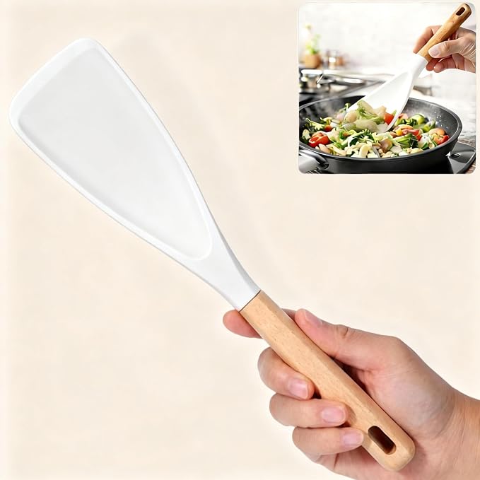 Cooking Spoon for Nonstick Cookwares,Cedar and Ash Spoon, Multifunction Spatula Cooking Spoon, Perfect Silicone Spoon for Mixing, Scoop, and Scrape(White)