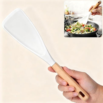 Cooking Spoon for Nonstick Cookwares,Cedar and Ash Spoon, Multifunction Spatula Cooking Spoon, Perfect Silicone Spoon for Mixing, Scoop, and Scrape(White)