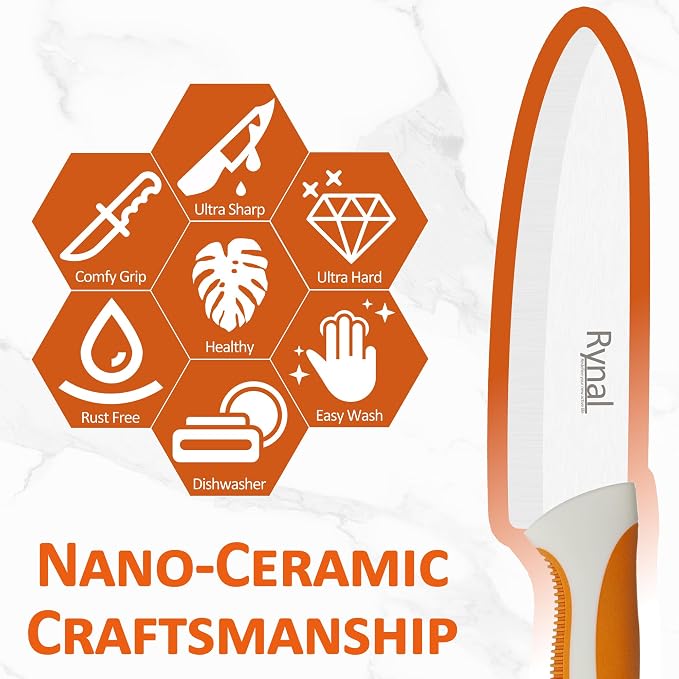 Ceramic Knife - 6" Chef's Everyday Knife - Light, Precise, Sharp Ceramic Kitchen Knife with Cover & Soft Grip