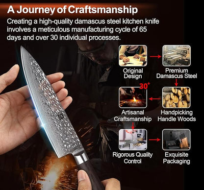 XINZUO Damascus 7-Piece Kitchen Chef Knife Block Set,Professional Sharp Cutting Knife Set with Block,Pakkawood Handle,Chef Gift Box