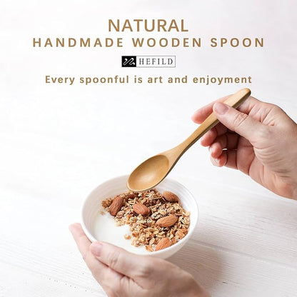 2 PCS Small Wooden Spoons, 5.8 Inch Honey Spoons for Tea, Schima Wooden Honey Teaspoon for Coffee, Little Tiny Wood Spoons, Bamboo Table Spoon for stirring, Wooden Spoons for Utensils Set
