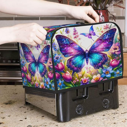 Flower Butterfly Toaster Cover 2 Slice Wide Slot Washable Toaster Covers | Spring Art Dust and Fingerprint Protection Bread Maker Covers for Kitchen Accessories Decor Bakeware Women Gift