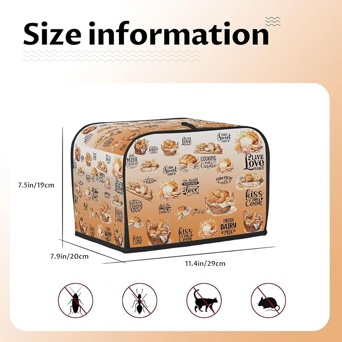 Toaster Cover 2 Slice Wide Slot Bread OrangeBread Toaster Oven Dustproof Cover Small Appliance Kitchen Covers Dust and Fingerprint Protection for Women Gift 2 Slice