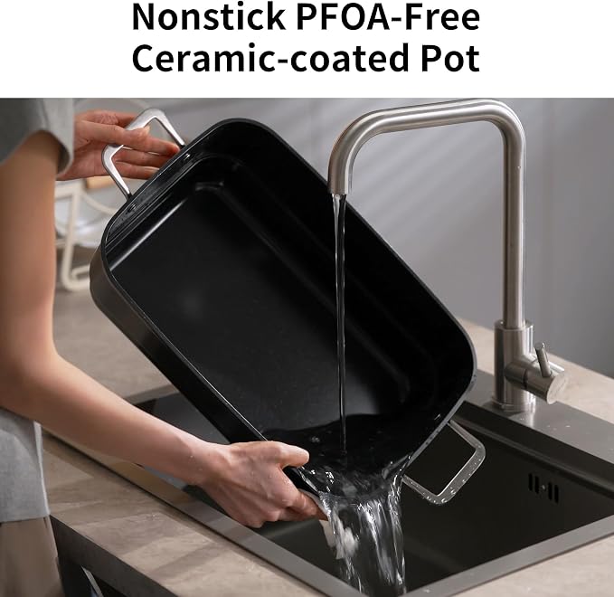 Slow Cooker 10-Quart - PFOA-Free Ceramic Coating, Oven Safe to 450°F | Keep Warm Function for Large Family Gatherings (Includes Silicone Spoon)