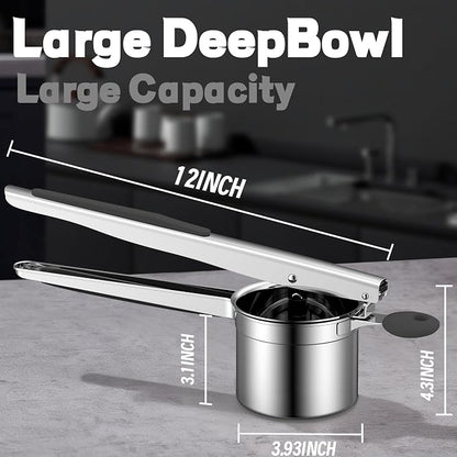 Large 15oz Potato Ricer for Mashed Potatoes, Heavy Duty 18/8 Stainless Steel Potato Masher for Baby Food & Spaetzle Maker, Masher and Ricer Kitchen Tool, Press and Mash Kitchen Gadget, Black