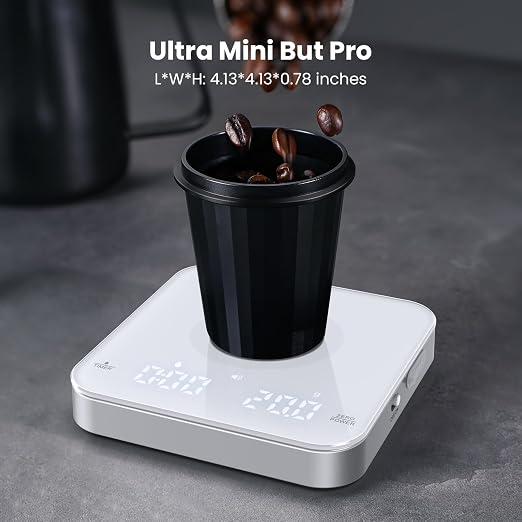 Maestri House S2 Espresso Coffee Scale with Timer, USB-C Rechargeable 2kg/0.1g Precision Shot Scale, Digital Scale for Espresso Brewing(White & Silver)