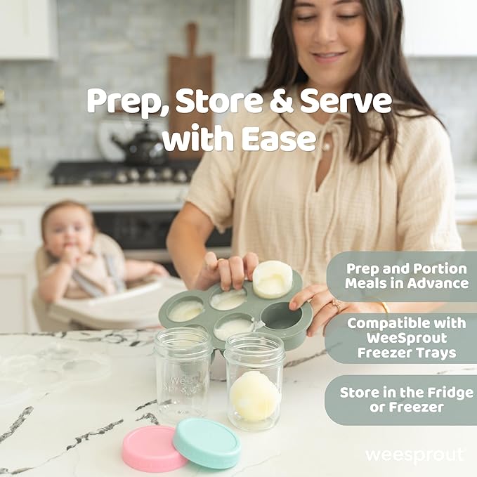 WeeSprout Baby Food Storage Glass Jars w/Lids (4/8 oz, 12 Pack) Pastel Variety, Snack, Reusable Small Containers, Fridge or Freezer, Microwave & Dishwasher Safe, Essentials for Infants