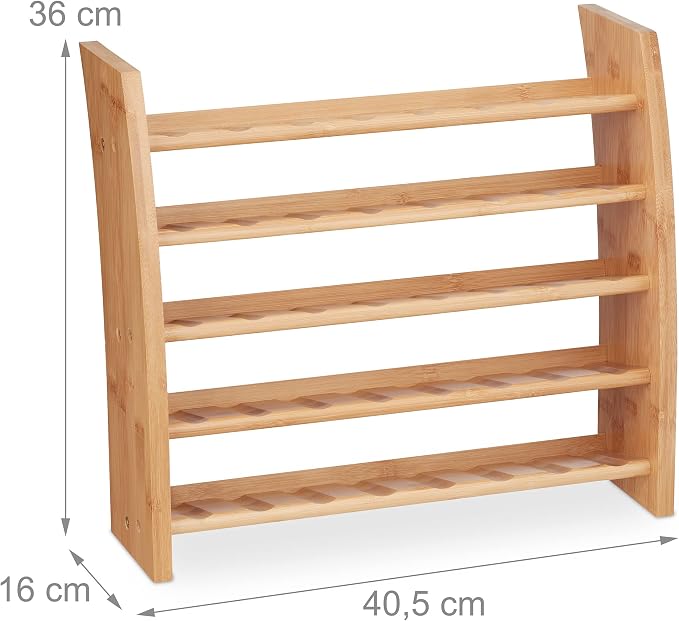 Relaxdays Bamboo Spice Rack, 5 Levels, Standing Kitchen Shelf, H x W x D, 36 x 40.5 x 16 cm, Spice Rack Worktop, Natural