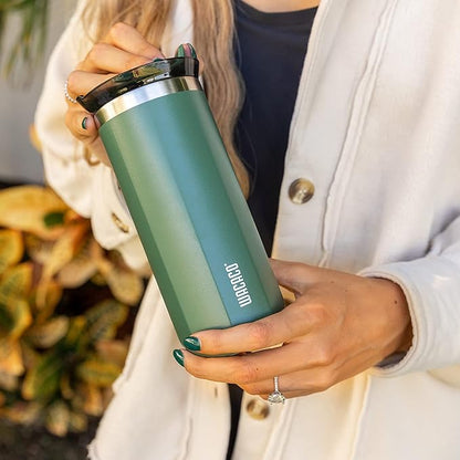 WACACO Octaroma Grande Vacuum Insulated Coffee Mug, 15 fl oz (435ml), Double-wall Stainless Steel Travel Tumbler With Drinking Lid, Pomona Green