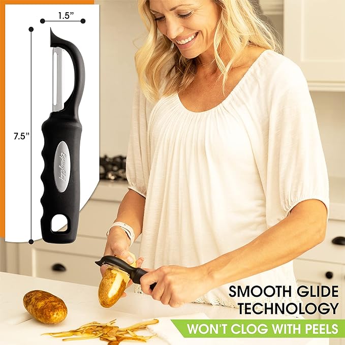 Spring Chef Premium Swivel Vegetable Peeler, Soft Grip Handle and Ultra Sharp Stainless Steel Blades - Perfect Kitchen Peeler For Veggie, Fruit, Potato, Carrot, Apple - Black
