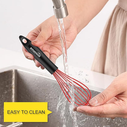 NileHome Silicone Whisk Set 8" 10", 2 Pack Kitchen Whisk Kitchen Wisk Wire Whisks for Cooking, Whisking, Blending, Beating, Stirring-Red