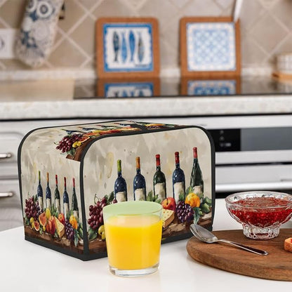 Fruit Wine Watercolor Toaster Cover 4 Slice Wide Slot Washable Kitchen Appliance Covers Fingerprint Bread Machine Dust Cover Small Toaster Oven Accessories Covers Bread Maker Bag Women Gift