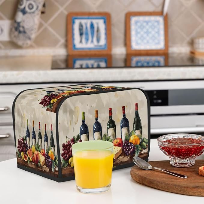 Fruit Wine Watercolor Toaster Cover 2 Slice Wide Slot Washable Kitchen Appliance Covers Fingerprint Bread Machine Dust Cover Small Toaster Oven Accessories Covers Bread Maker Bag Women Gift