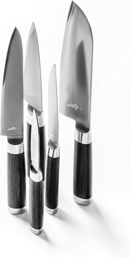 Michel BRAS 7 Piece Knife Set, Handcrafted Kitchen Knife Set, 3 Layer Stainless Steel Blades, Black Pakkawood Handles, Precision and Sharpness for Professional and Home Chefs