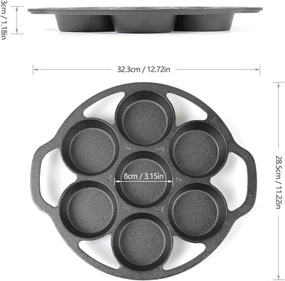 HAWOK Cast Iron Fried Egg Pan biscuit muffins and scones cake Pan With 7-Mold Design