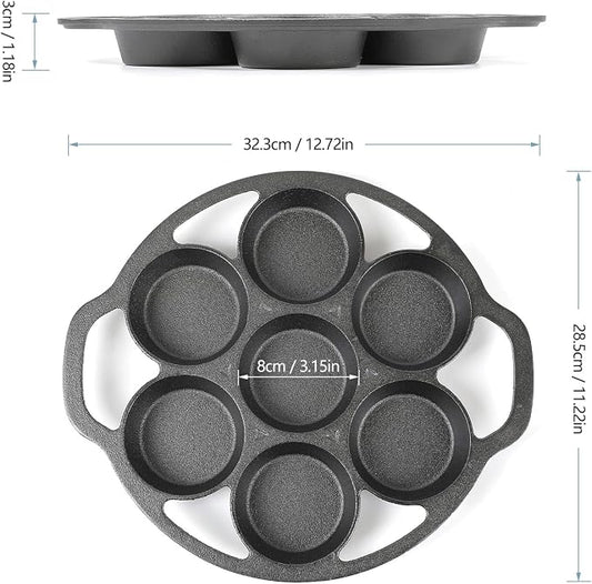 HAWOK Cast Iron Fried Egg Pan biscuit muffins and scones cake Pan With 7-Mold Design