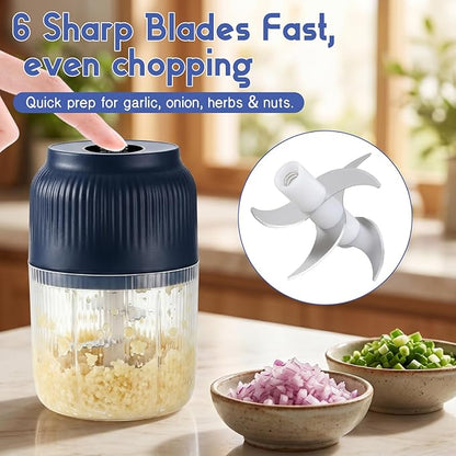Electric Garlic Chopper, 2026 New Mini Food Processor & Food Chopper for Kitchen, Portable Cordless Garlic Mincer with 6 Stainless Steel Blades, Small Vegetable Chopper for Onion Salad (400ML White)