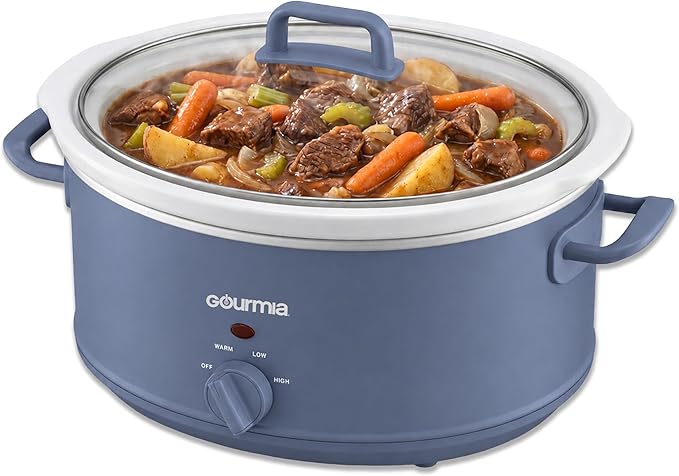 Gourmia Slow Cooker - 7 Quart Removable Ceramic Pot, Manual Controls with 3 Temperature Settings, Dishwasher Safe Crock and Glass Lid, Lavender