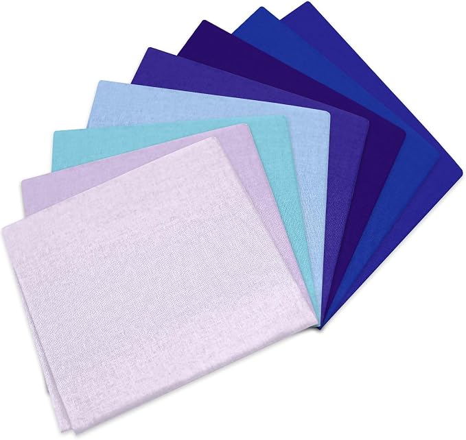 18 * 21inch Cotton Fabric, Premium Fabric Pure Quilting Fat Quarter Bundles Patchwork for Sewing DIY Craft (Blue Purple Series, 8PCS)