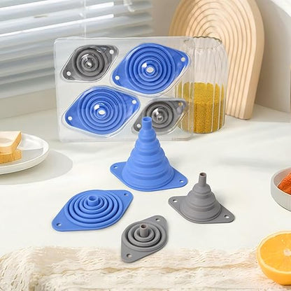 Kitchen Funnels Set 4 Pack，Small and Large，Silicone Collapsible Funnel，Small Funnel for Bottles and Funnels for Filling Water Bottle