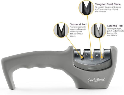 4-in-1 Kitchen Knife Accessories: 3-Stage Knife Sharpener Helps Repair, Restore and Polish Blades and Cut-Resistant Glove