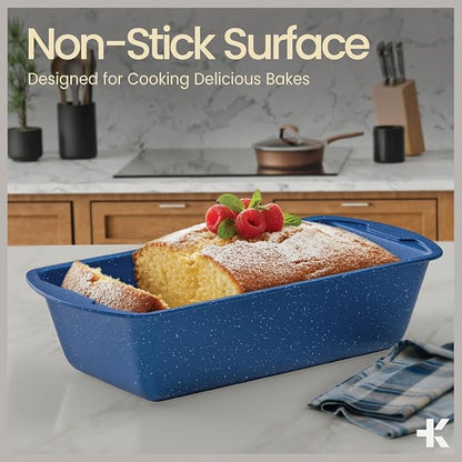 Nonstick Loaf Pan Set Pack of 4, 7" to 11" Large Baking Bread Pan, Oven Safe Up to 450°F, PFOA, PFOS, PTFE Free, Space Saving Stackable Design, Stain Resistant, Dishwasher Friendly, Blue Marble