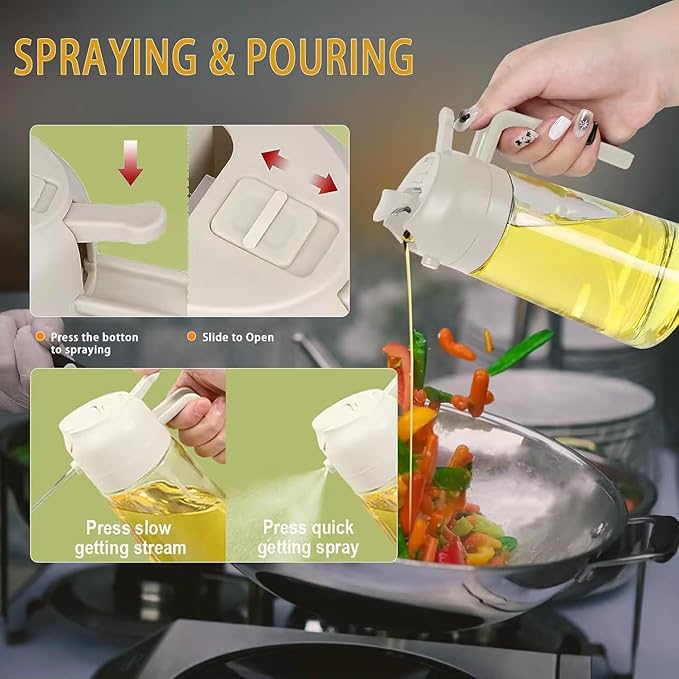 Olive Oil Sprayer for Cooking – Refillable Glass Cooking Spray Bottle, 2-in-1 Oil Dispenser Mister for Air Fryer, BBQ Grill, Frying, Baking & Salad – Non-Aerosol Food Grade Kitchen Gadget (Black)
