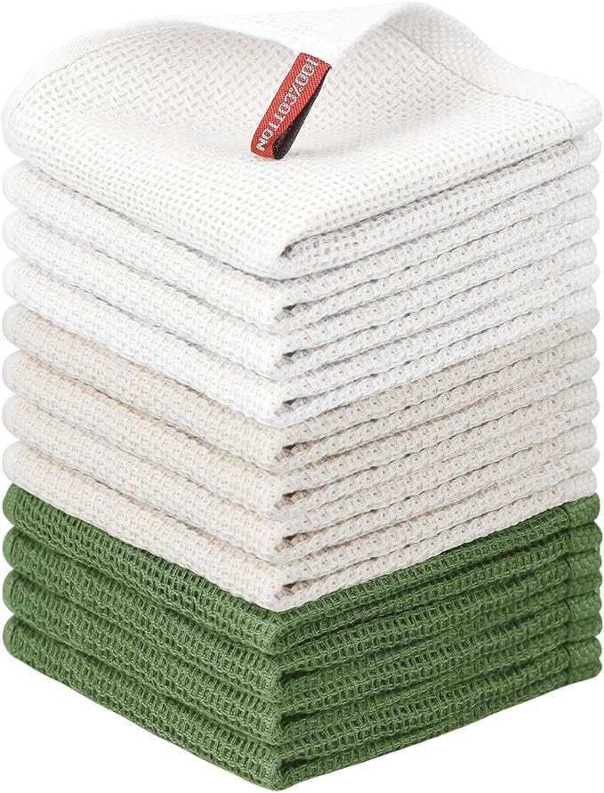 Nialnant 12 Pack Dish Cloths,100% Cotton Dish Towels for Washing Dishes,Soft and Absorbent Kitchen Cleaning Rags - 12x12 Inch