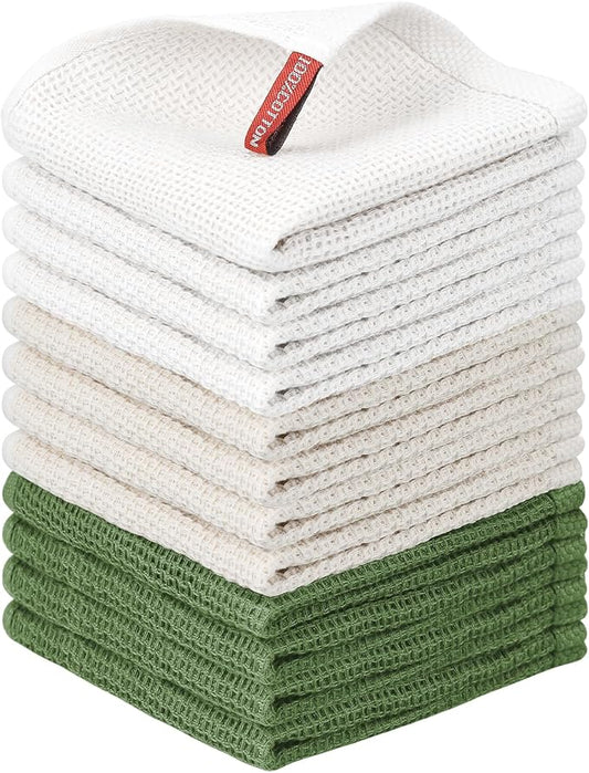 Nialnant 12 Pack Dish Cloths,100% Cotton Dish Towels for Washing Dishes,Soft and Absorbent Kitchen Cleaning Rags - 12x12 Inch