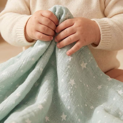 4-Pack Muslin Swaddle Blankets for Newborns | 100% Cotton Breathable Soft, Large 31.5"x43.3" | Multi-Use Stroller Sunshade Nursing Cover & Receiving Blanket, Blue Dinosaur