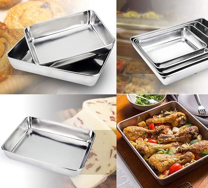 Baking Sheet with Rack Set, Sheet Pan With Rack, Heavy-Duty Stainless Steel Cookie Sheet Baking Pan Tray with Cooling Rack, Non-Toxic Easy to Clean and Dishwasher Safe (14.2x11x2.3 inches)