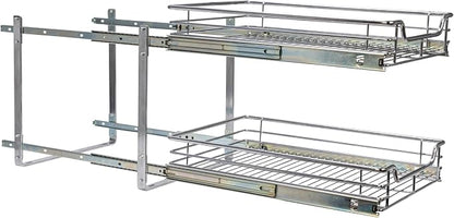 Household Essentials Chrome-Plated Steel Dual-Tier Slide-Out Organizer