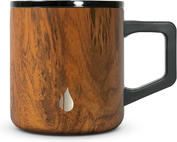 Elemental Insulated Coffee Mug - Triple-Wall Stainless Steel Summit Travel Cup for Hot and Cold Drinks - Thermal Coffee Mug with Lid and Handle for Camping, Office & Travel 12oz - Teakwood