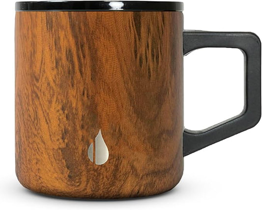 Elemental Insulated Coffee Mug - Triple-Wall Stainless Steel Summit Travel Cup for Hot and Cold Drinks - Thermal Coffee Mug with Lid and Handle for Camping, Office & Travel 12oz - Teakwood