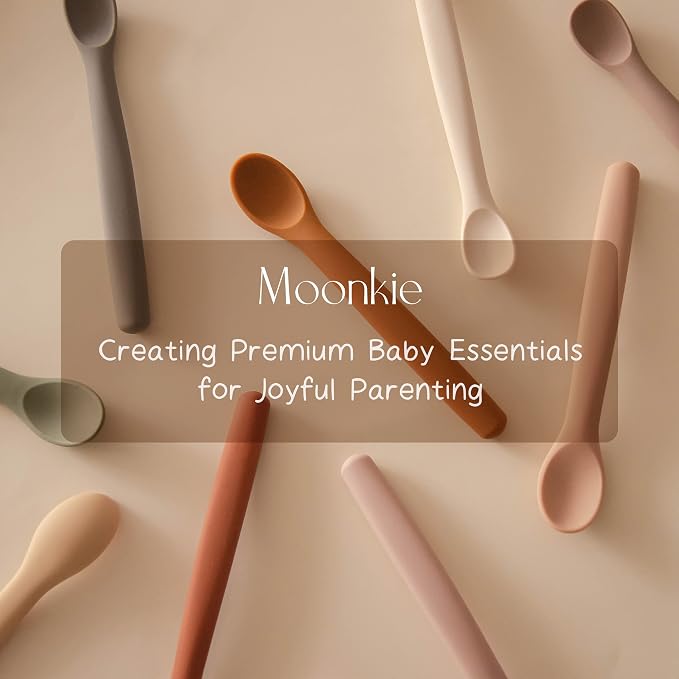 Moonkie Silicone Baby Spoons Set of 4, Toddler Spoons for Self Feeding 6 Months, Two Sizes Feeding Spoons for First Stage 4+ Months, Infant, Baby Utensils with Case, Bendable, Chewproof & Boil-proof