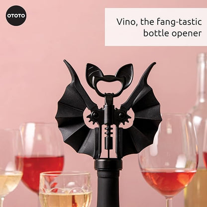 OTOTO Vino Spooky Bat 2-in-1 Wine & Beer Opener, Corkscrew & Bottle Opener - Goth Wine Accessories & Gifts for Wine Lovers