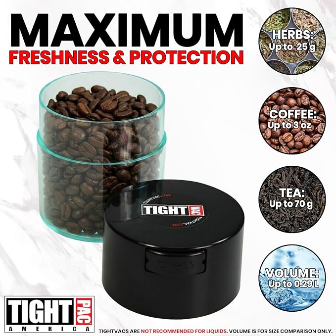 Tightvac - Premium Airtight Herb Storage Container - Holds ½ oz to 3 ounces - Keep Your Herbs and Dry Goods Fresh and Flavorful. Clear Black