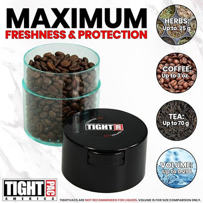 Tightvac - Premium Airtight Herb Storage Container - Holds ½ oz to 3 ounces - Keep Your Herbs and Dry Goods Fresh and Flavorful. Clear Black