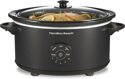 Hamilton Beach 6 Quart Set & Forget Programmable Slow Cooker, 15 Cooking Options With 5 Time and 3 Heat Options, Large Dishwasher Safe Stoneware Crock and Glass, Black (33762)