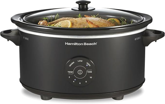 Hamilton Beach 6 Quart Set & Forget Programmable Slow Cooker, 15 Cooking Options With 5 Time and 3 Heat Options, Large Dishwasher Safe Stoneware Crock and Glass, Black (33762)