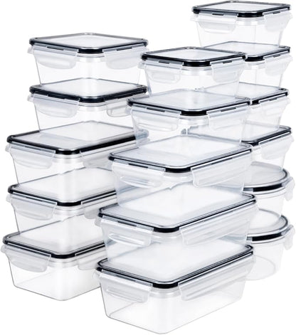 FOOYOO 32 Piece Food Storage Container with Lids (16 Containers + 16 Lids) - Plastic Food Containers with Lid, Airtight Leak Proof Snap Lock, BPA Free Storage Containers