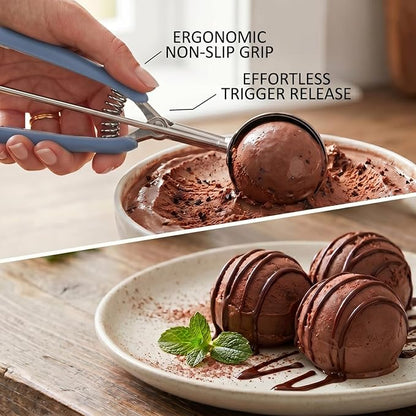 Ice Cream Scoop, 18/8 Stainless Steel Cookie Scoop, Cookie Scoops for Baking, 2.5Tbsp/42ml/1.4 oz Cookie Dough Scoop, Ice Cream Scooper with Trigger Release, Cookie Scooper (#24 Midnight Blue)