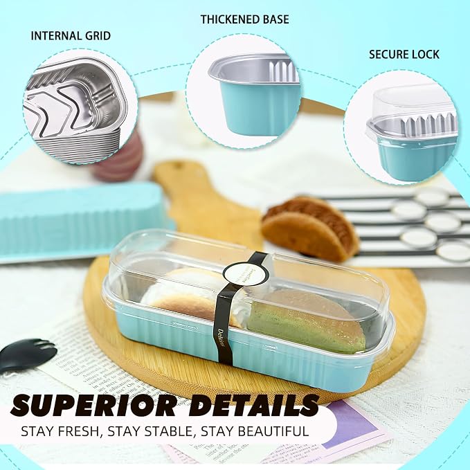 24 Pack Mini Loaf Pans, 7.5oz Mini Cake Pan & Mini Cupcake Pan Set – Disposable Aluminum Baking Pans with Lids, Spoons & Stickers, Premium Sturdy Gift Set for Cakes, Cupcakes, Desserts & Party Treats