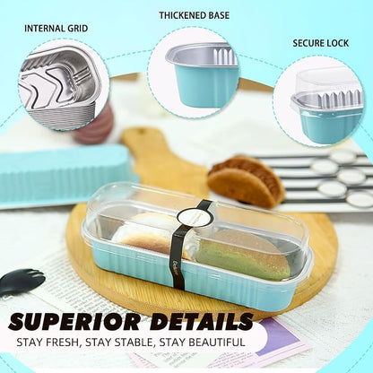 24 Pack Mini Loaf Pans, 7.5oz Mini Cake Pan & Mini Cupcake Pan Set – Disposable Aluminum Baking Pans with Lids, Spoons & Stickers, Premium Sturdy Gift Set for Cakes, Cupcakes, Desserts & Party Treats
