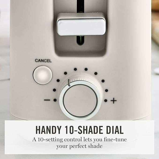 Martha Stewart 2 Slice Long Slot Toaster, Extra Wide for Sourdough & Bagels, 10 Setting Shade Control, Removable Crumb Tray, Self-Centering Design, Defrost/Reheat, Cancel, Slim Space-Saving, Linen