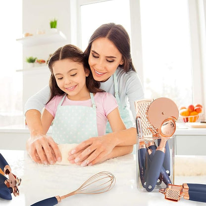 COOK WITH COLOR Kitchen Gadget Set Copper Plated Stainless Steel Utensils with Soft Touch Handles, Copper Navy, 7 Pieces